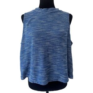 Anthropologie Postage Stamp Blue And White Space Dye Sleeveless Top Size XL